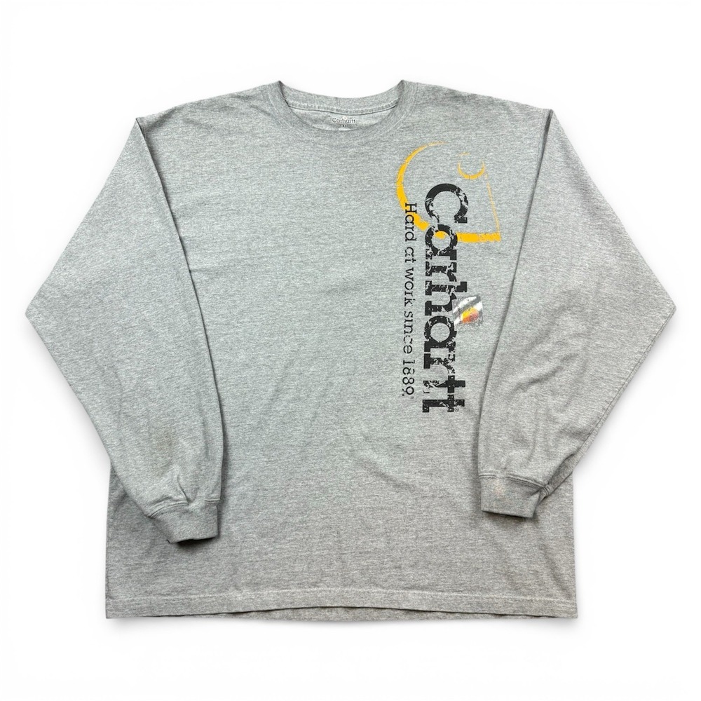 Carhartt T Shirt Men XL‎ Gray Long Sleeve Workwear Rugged Spell Out Logo